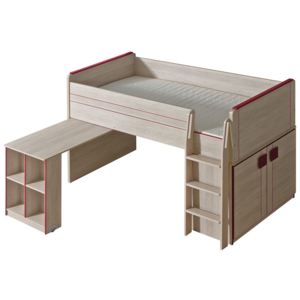 Detská posteľ s písacím stolom Zumino Z15, Farby: dub santana / červená