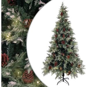 Vianočný stromček s LED a šiškami zeleno-biely 225 cm PVC a PE