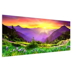 Obraz horskej krajiny s východom slnka (120x50 cm)