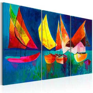 Bimago Ručne maľovaný obraz - Colorful sailboats 120x80 cm