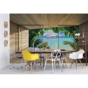 GLIX Fototapeta - Tropical Beach 3D Modern Window View Vliesová tapeta - 312x219 cm