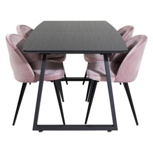 Inca Velvet stolová súprava čierna/ružová