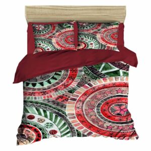 Sada obliečky a plachty na dvojposteľ Mandala Red & Green, 200 x 220 cm