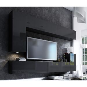 Moderná obývacia stena Combo, varianta 7 grafit/ Čierny lesk