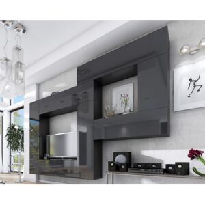 Moderná obývacia stena Combo, varianta 12 grafit/ Čierny lesk