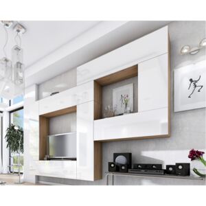 Moderná obývacia stena Combo, varianta 12 Dub wotan/ Biely lesk