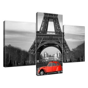 Obraz na plátne Červené auto pod Eiffelovou vežou 90x60cm 1116A_3B