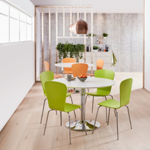Jedálenská zostava: stôl Ø1100 mm, biely + 4 stoličky, zelená