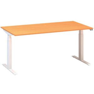 Výškovo nastaviteľný kancelársky stôl Alfa Up s bielym podnožím, 160 x 80 x 61,5-127,5 cm, dezén buk Bavaria