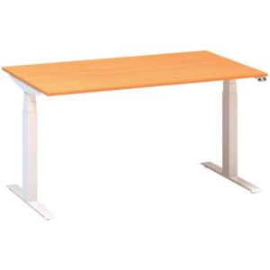 Výškovo nastaviteľný kancelársky stôl Alfa Up s bielym podnožím, 140 x 80 x 61,5-127,5 cm, dezén buk Bavaria