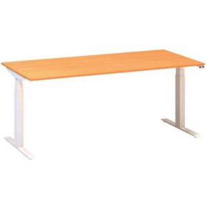 Výškovo nastaviteľný kancelársky stôl Alfa Up s bielym podnož??m, 180 x 80 x 61,5-127,5 cm, dezén buk Bavaria