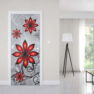 GLIX Fototapeta na dvere - Modern Floral Design Silver And Red