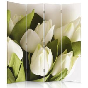 CARO Paraván - White Tulips 2 | štvordielny | obojstranný 145x150 cm