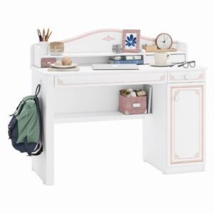 Písací stôl s malým nadstavcom Betty - biela/ružová