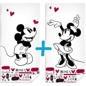 Carbotex · Sada 2 ks osušiek pre zamilovaných Mickey & Minnie Mouse - Disney - 100% bavlna s gramážou 300 g/m² - 2x 70 x 140 cm
