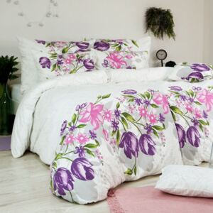 Posteľné obliečky Delux motív kvetov - fialovo-ružové 200 x 140 cm