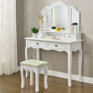 Goleto Originálny vintage toaletný stolík so zrkadlom Fiona | biely