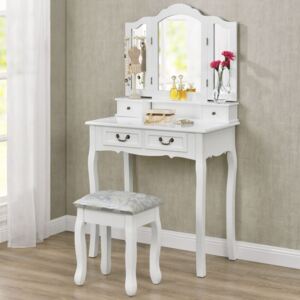Goleto Originálny vintage toaletný stolček so zrkadlom Emma | biely