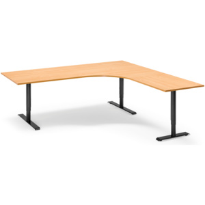 Výškovo nastaviteľný stôl Adeptus, pravý, 2000x2000 mm, laminát buk/čierna