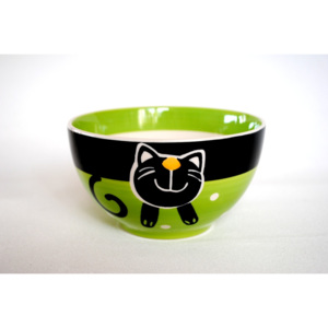 Zelená miska veselá mačka 13,5 x 7,5 cm