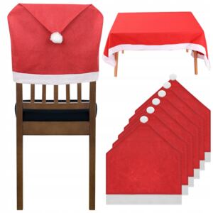 ISO 11418 Vianočné poťahy na stoličke 6 ks + obrus Santa Claus 172x130cm