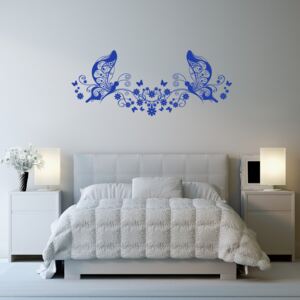 GLIX Motýle na kvetoch - nálepka na stenu Modrá 120 x 50 cm