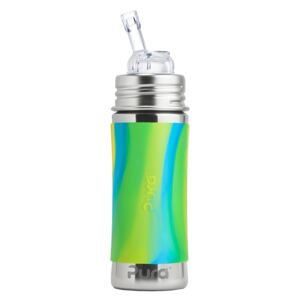 Pura nerezová fľaša so slamkou - zelená/aqua 325 ml