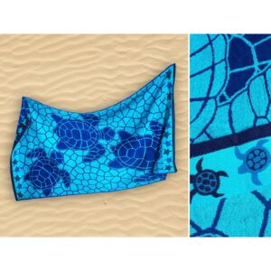 Veľká froté plážová osuška Korytnačky - modrá 100x180 cm