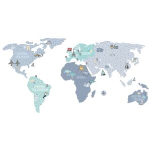 ELIS DESIGN Nálepka na stenu - Mapa sveta barva: Modrá, Velikost: L (velká)