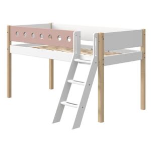 Ružovo-biela detská posteľ s rebríkom a nohami z brezového dreva Flexa White, výška 120 cm