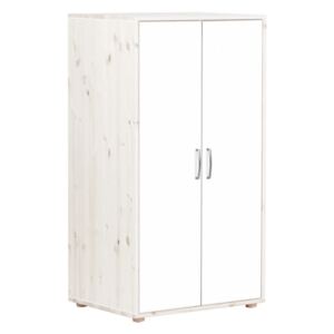 Biela detská šatníková skriňa s lakovanými dverami z borovicového dreva Flexa Classic, výška 133 cm