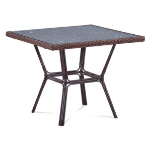 Záhradný stôl, kov hnedý, umelý ratan hnedý 90x90x74cm
