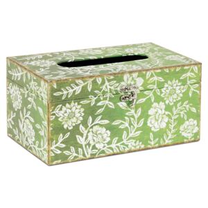 Krabička na papierové vreckovky, mdf potiahnutá plátnom s podtlačou zelená 25x14x12 cm