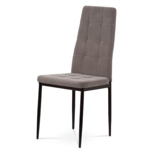 Jedálenská stolička, čalúnená príjemnou lanýžovou zamatovou látkou kovová štvornohá podnož, čierny matný lak