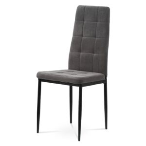 Jedálenská stolička, čalúnená príjemnou lanýžovou šedou látkou kovová štvornohá podnož, čierny matný lak