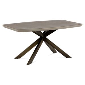 Jedálenský stôl 160x95cm, mat lanýž/sklo dekor kameň/brúsený kov antik