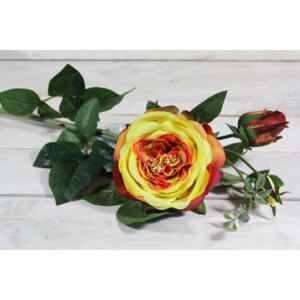 Umelá RUŽA - žlto-bordová (v. 74 cm) veľkosť