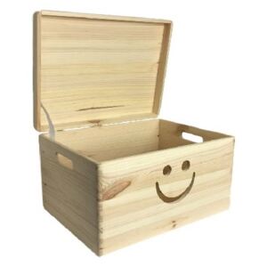 ČistéDrevo Dřevěný box s úsměvem a víkem 40 x 30 x 23 cm