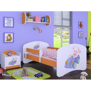Detská posteľ bez šuplíku 160x80cm MACKO V AUTE 2 - oranžová