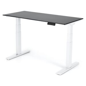 Výškovo nastaviteľný stôl Liftor 3 segmentové nohy premium biele, doska 1380 x 650 x 18 mm čierna