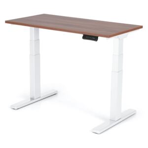 Výškovo nastaviteľný stôl Liftor 3 segmentové nohy premium biele, doska 1200 x 600 x 25mm tmavo hnedá