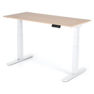 Výškovo nastaviteľný stôl Liftor 3 segmentové nohy premium biele, doska 1380 x 650 x 18 mm dub sorano