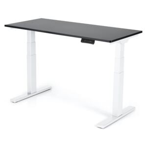 Výškovo nastaviteľný stôl Liftor 3 segmentové nohy premium biele, doska 1380 x 650 x 25 mm čierny dekor