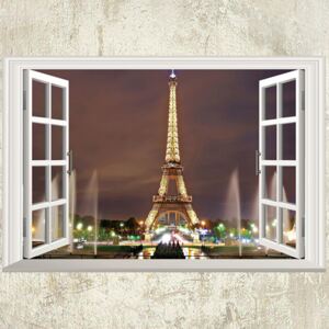 Veselá Stena Samolepka Okno s výhľadom na Eiffelovu vežu