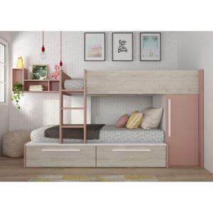 Poschodová posteľ so skriňou a šuplíky Cascina - Antique pink