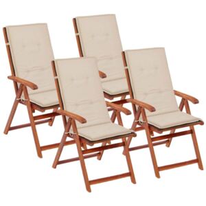 Krémové sedáky na záhradné stoličky, 4 ks, 120x50x3 cm