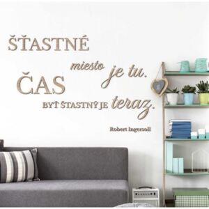 Drevený citát na stenu o štastí
