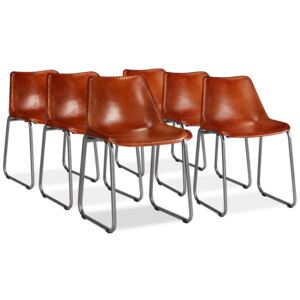 Jedálenské stoličky, 6 ks, pravá koža, hnedé