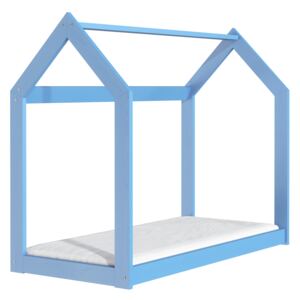 ČistéDrevo Drevená posteľ domček 160 x 80 cm modrá + rošt