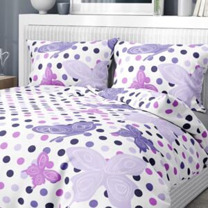 Goldea bavlnené posteľné obliečky - vzor 1022 fialovejú motýle s bodkami 140 x 200 a 70 x 90 cm